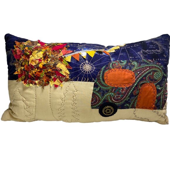 VTG Camping Throw Pillow Hand Made Seasons Fall Spring Reversible Quilted Embell - Picture 2 of 16